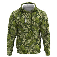 Olive Green Monstera Hoodie Polynesian Tribal Pattern - Polynesian Pride