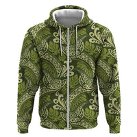 Olive Green Monstera Hoodie Polynesian Tribal Pattern - Polynesian Pride