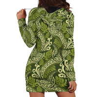 Olive Green Monstera Hoodie Dress Polynesian Tribal Pattern - Polynesian Pride
