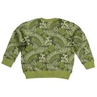 Olive Green Monstera Kid Ugly Christmas Sweater Polynesian Tribal Pattern - Polynesian Pride