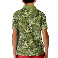 Olive Green Monstera Kid Polo Shirt Polynesian Tribal Pattern - Polynesian Pride