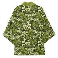 Olive Green Monstera Kimono Polynesian Tribal Pattern - Polynesian Pride