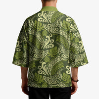 Olive Green Monstera Kimono Polynesian Tribal Pattern - Polynesian Pride