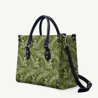 Olive Green Monstera Leather Bag Polynesian Tribal Pattern - Polynesian Pride