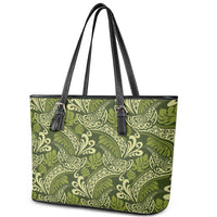 Olive Green Monstera Leather Tote Bag Polynesian Tribal Pattern - Polynesian Pride
