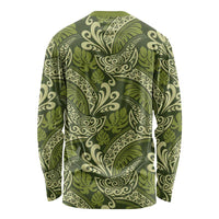Olive Green Monstera Long Sleeve Shirt Polynesian Tribal Pattern - Polynesian Pride