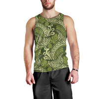 Olive Green Monstera Men Tank Top Polynesian Tribal Pattern - Polynesian Pride