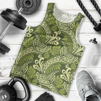 Olive Green Monstera Men Tank Top Polynesian Tribal Pattern - Polynesian Pride
