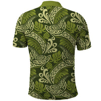 Olive Green Monstera Polo Shirt Polynesian Tribal Pattern - Polynesian Pride