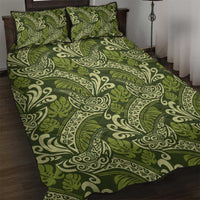 Olive Green Monstera Quilt Bed Set Polynesian Tribal Pattern - Polynesian Pride