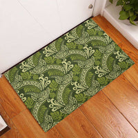 Olive Green Monstera Rubber Doormat Polynesian Tribal Pattern - Polynesian Pride