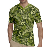 Olive Green Monstera Rugby Jersey Polynesian Tribal Pattern - Polynesian Pride