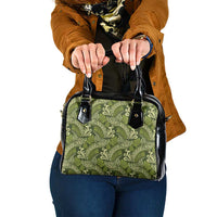 Olive Green Monstera Shoulder Handbag Polynesian Tribal Pattern - Polynesian Pride
