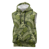 Olive Green Monstera Sleeveless Hoodie Polynesian Tribal Pattern - Polynesian Pride