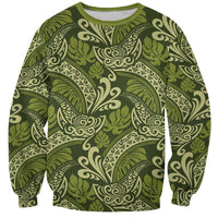 Olive Green Monstera Sweatshirt Polynesian Tribal Pattern - Polynesian Pride