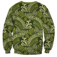 Olive Green Monstera Sweatshirt Polynesian Tribal Pattern - Polynesian Pride