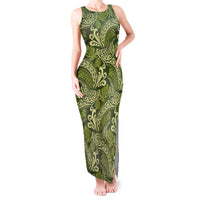 Olive Green Monstera Tank Maxi Dress Polynesian Tribal Pattern - Polynesian Pride
