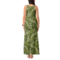 Olive Green Monstera Tank Maxi Dress Polynesian Tribal Pattern - Polynesian Pride