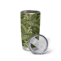 Olive Green Monstera Tumbler Cup Polynesian Tribal Pattern - Polynesian Pride
