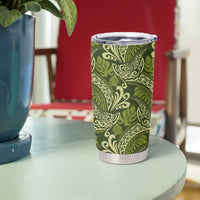 Olive Green Monstera Tumbler Cup Polynesian Tribal Pattern - Polynesian Pride