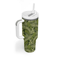 Olive Green Monstera Tumbler With Handle Polynesian Tribal Pattern - Polynesian Pride