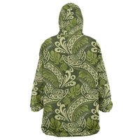 Olive Green Monstera Wearable Blanket Hoodie Polynesian Tribal Pattern - Polynesian Pride
