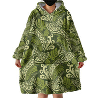 Olive Green Monstera Wearable Blanket Hoodie Polynesian Tribal Pattern - Polynesian Pride
