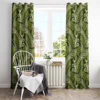 Olive Green Monstera Window Curtain Polynesian Tribal Pattern - Polynesian Pride