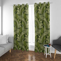 Olive Green Monstera Window Curtain Polynesian Tribal Pattern - Polynesian Pride