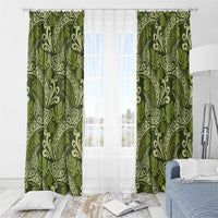 Olive Green Monstera Window Curtain Polynesian Tribal Pattern - Polynesian Pride