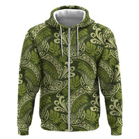 Olive Green Monstera Zip Hoodie Polynesian Tribal Pattern - Polynesian Pride