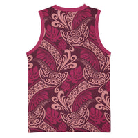 Sweet Pink Monstera Basketball Jersey Polynesian Tribal Pattern - Polynesian Pride