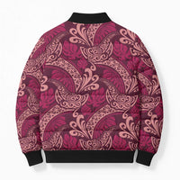 Sweet Pink Monstera Bomber Puffer Jacket Polynesian Tribal Pattern - Polynesian Pride