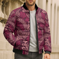 Sweet Pink Monstera Bomber Puffer Jacket Polynesian Tribal Pattern - Polynesian Pride