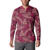 Sweet Pink Monstera Button Sweatshirt Polynesian Tribal Pattern - Polynesian Pride