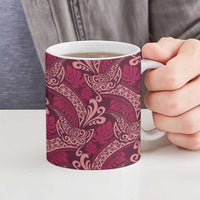 Sweet Pink Monstera Ceramic Mug Polynesian Tribal Pattern - Polynesian Pride