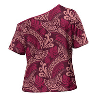 Sweet Pink Monstera Cross Shoulder Shirt Polynesian Tribal Pattern - Polynesian Pride