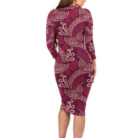 Sweet Pink Monstera Family Matching Long Sleeve Bodycon Dress and Hawaiian Shirt Polynesian Tribal Pattern - Polynesian Pride