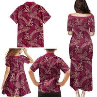 Sweet Pink Monstera Family Matching Puletasi and Hawaiian Shirt Polynesian Tribal Pattern - Polynesian Pride