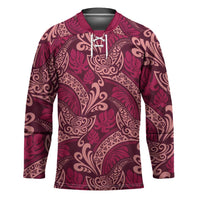 Sweet Pink Monstera Hockey Jersey Polynesian Tribal Pattern - Polynesian Pride