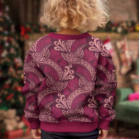 Sweet Pink Monstera Kid Ugly Christmas Sweater Polynesian Tribal Pattern - Polynesian Pride