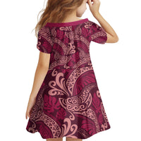 Sweet Pink Monstera Kid Short Sleeve Dress Polynesian Tribal Pattern - Polynesian Pride