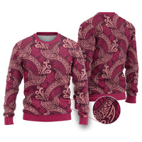 Sweet Pink Monstera Ugly Christmas Sweater Polynesian Tribal Pattern - Polynesian Pride
