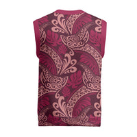 Sweet Pink Monstera Christmas Knitted V-Neck Vest Polynesian Tribal Pattern - Polynesian Pride