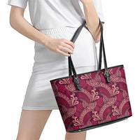 Sweet Pink Monstera Leather Tote Bag Polynesian Tribal Pattern - Polynesian Pride