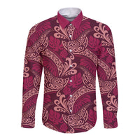 Sweet Pink Monstera Long Sleeve Button Shirt Polynesian Tribal Pattern - Polynesian Pride
