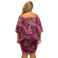 Sweet Pink Monstera Off Shoulder Short Dress Polynesian Tribal Pattern - Polynesian Pride