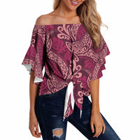 Sweet Pink Monstera Off Shoulder Wrap Waist Top Polynesian Tribal Pattern LT01 - Polynesian Pride