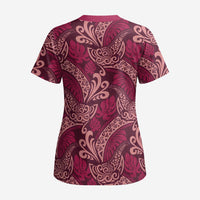Sweet Pink Monstera Scrub Top Polynesian Tribal Pattern - Polynesian Pride