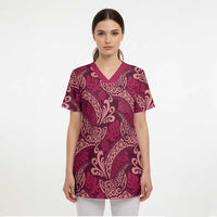 Sweet Pink Monstera Scrub Top Polynesian Tribal Pattern - Polynesian Pride
